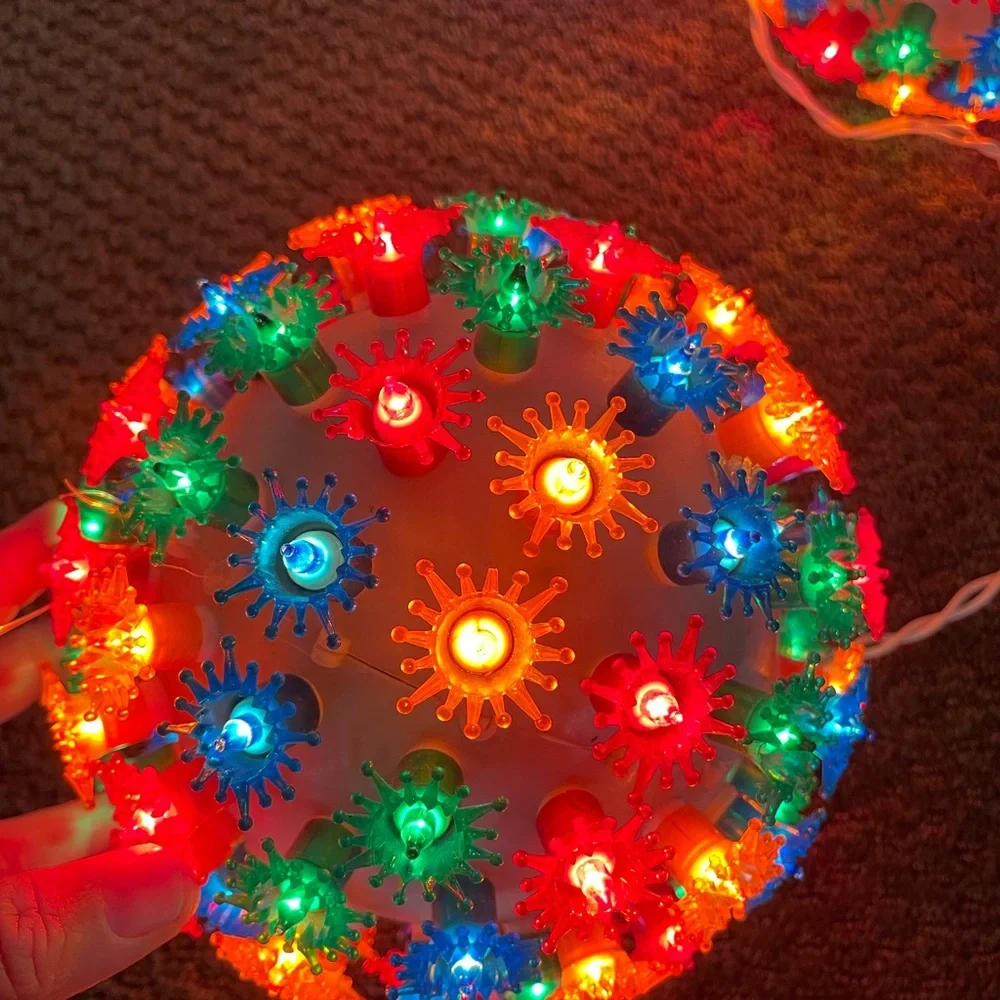 Vintage Multi Color Push Pin Plastic Christmas light Ornament 6.5” set of 2